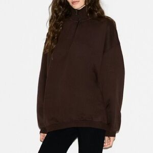 SKIMS Boyfriend Fleece Oversized Half Zip Espresso Small NWT